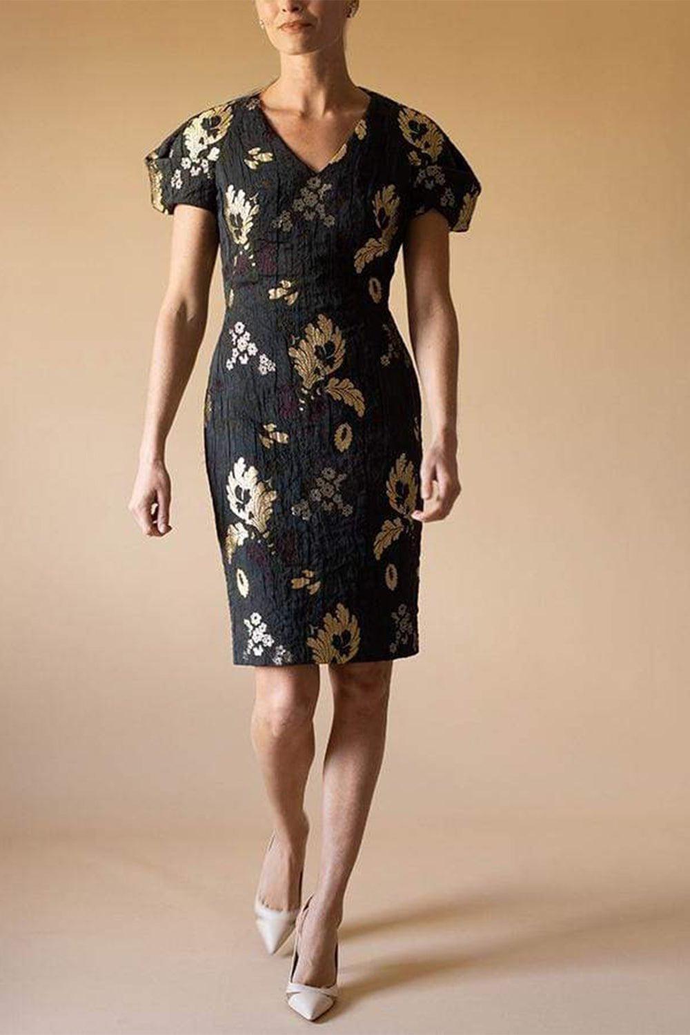 ALEXANDER MCQUEEN-Sleeveless V-Neck Brocade Dress-BROWN
