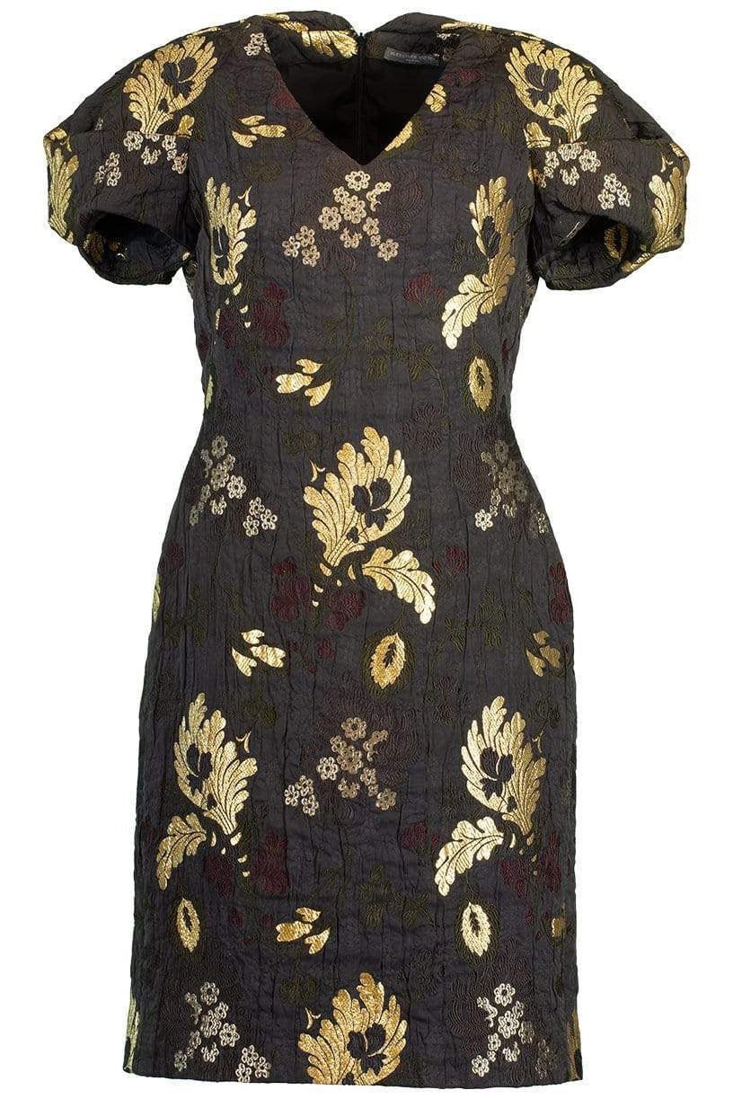 ALEXANDER MCQUEEN-Sleeveless V-Neck Brocade Dress-BROWN