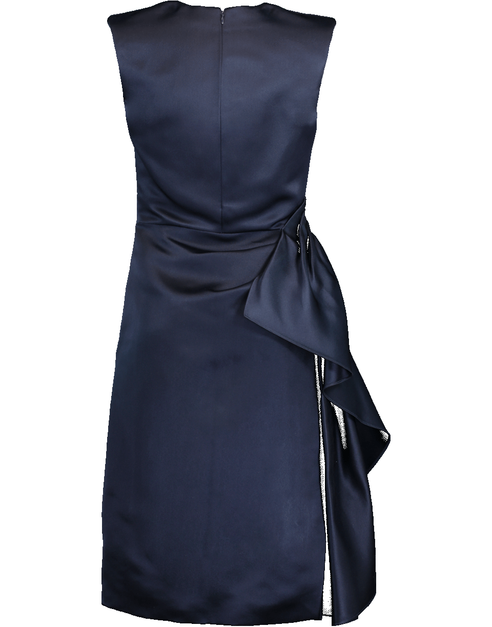 ALEXANDER MCQUEEN-Satin Side Ruched Dress-MIDNIGHT