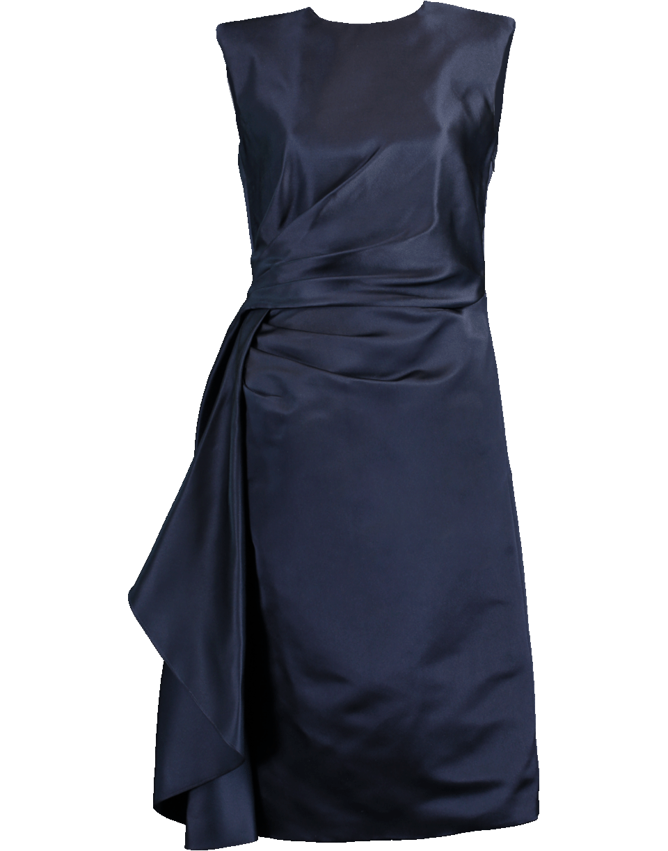 ALEXANDER MCQUEEN-Satin Side Ruched Dress-MIDNIGHT