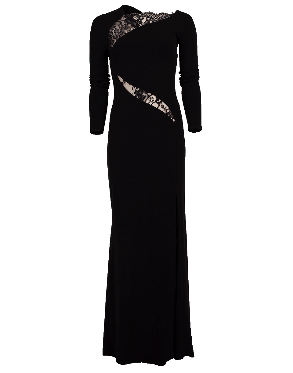 ALEXANDER MCQUEEN-Jersey Gown with Lace Inserts-BLACK