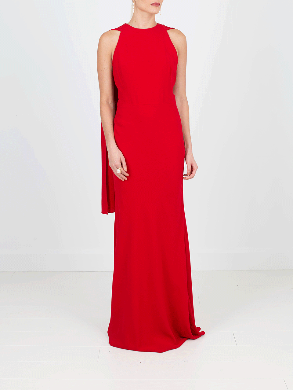 ALEXANDER MCQUEEN-High Neck Scarf Dress-CRIMSON