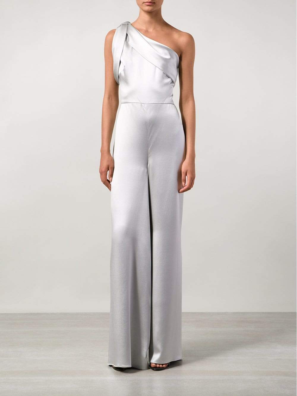 ALEXANDER MCQUEEN-One Shoulder Satin Jumpsuit-SILVER