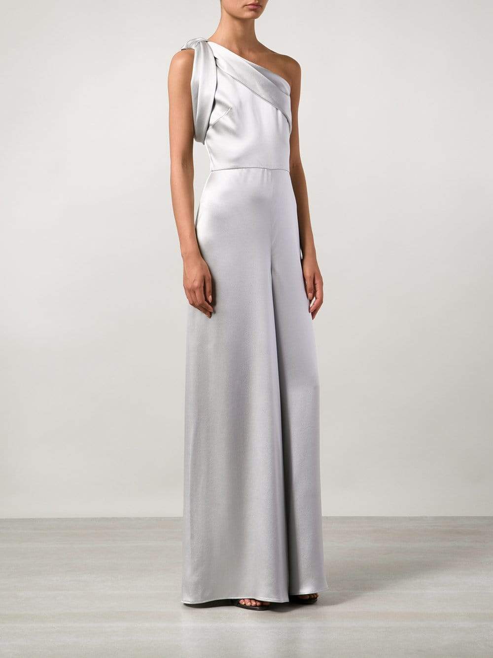 ALEXANDER MCQUEEN-One Shoulder Satin Jumpsuit-SILVER