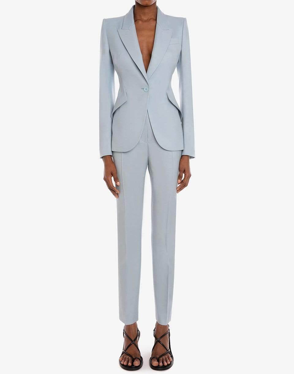ALEXANDER MCQUEEN-Powder Blue Peak Shoulder Wool Jacket-BLUE