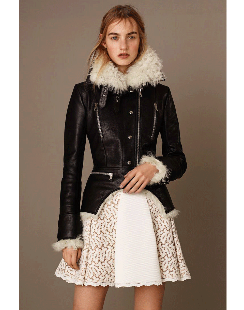 ALEXANDER MCQUEEN-High Neck Leather Jacket With Shearling-BLACK