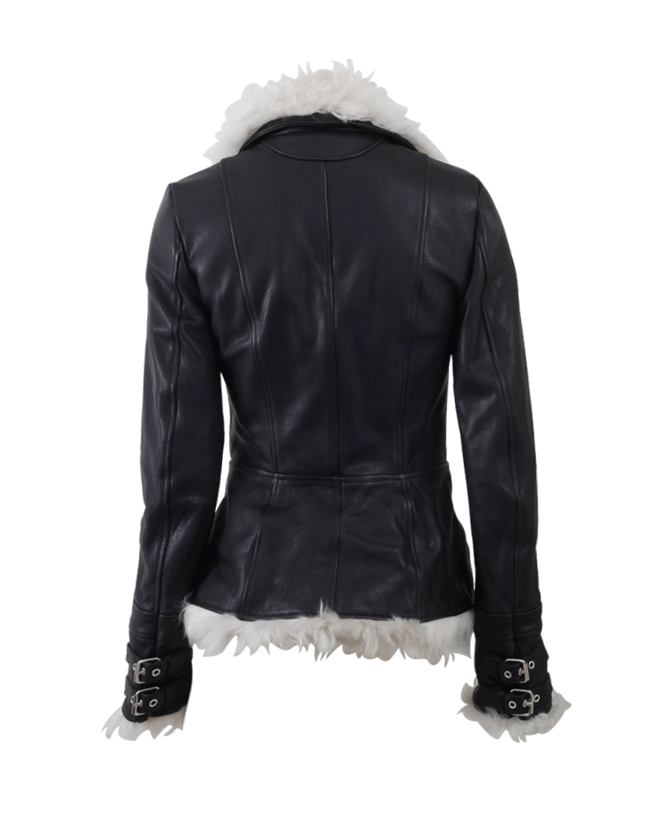 ALEXANDER MCQUEEN-High Neck Leather Jacket With Shearling-BLACK
