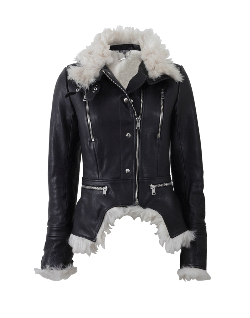 ALEXANDER MCQUEEN-High Neck Leather Jacket With Shearling-BLACK