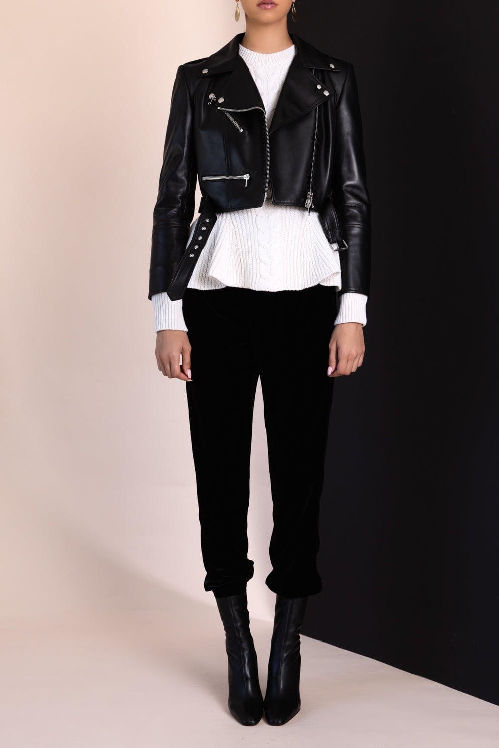 ALEXANDER MCQUEEN-Cropped Biker Jacket - Black-