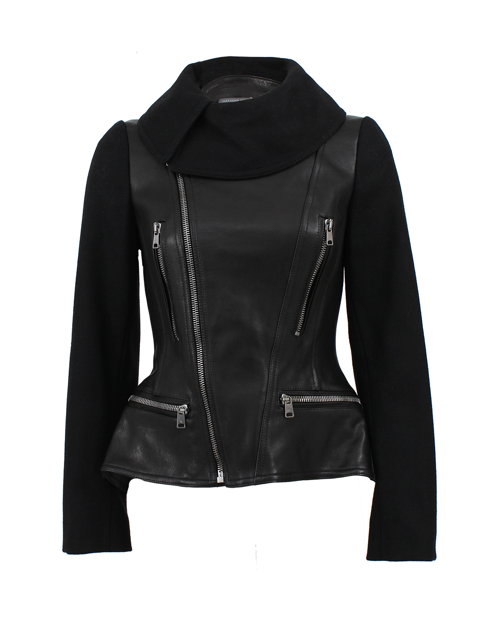 ALEXANDER MCQUEEN-High Neck Leather Biker Jacket-