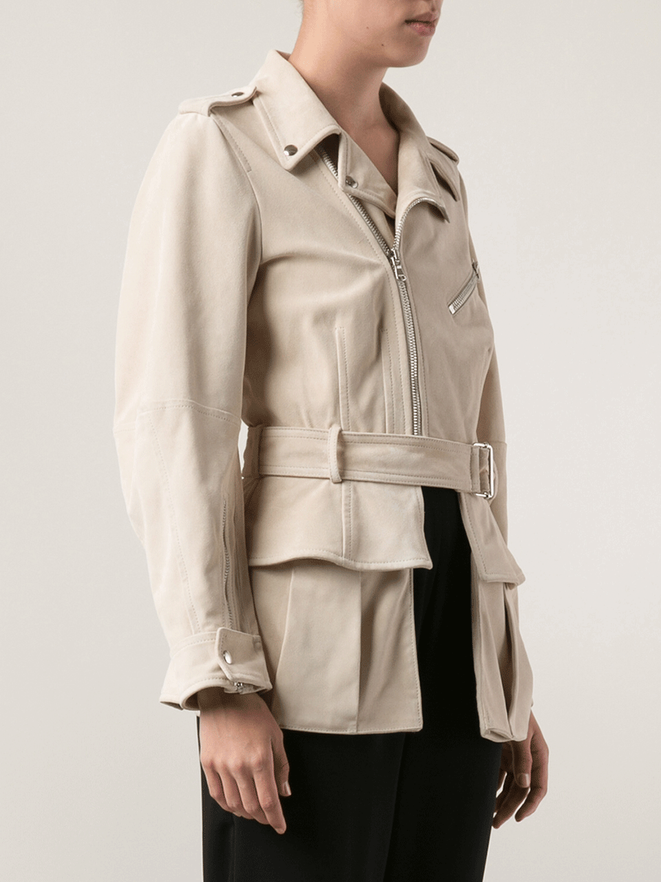 ALEXANDER MCQUEEN-Belted Suede Jacket-PALEGREY