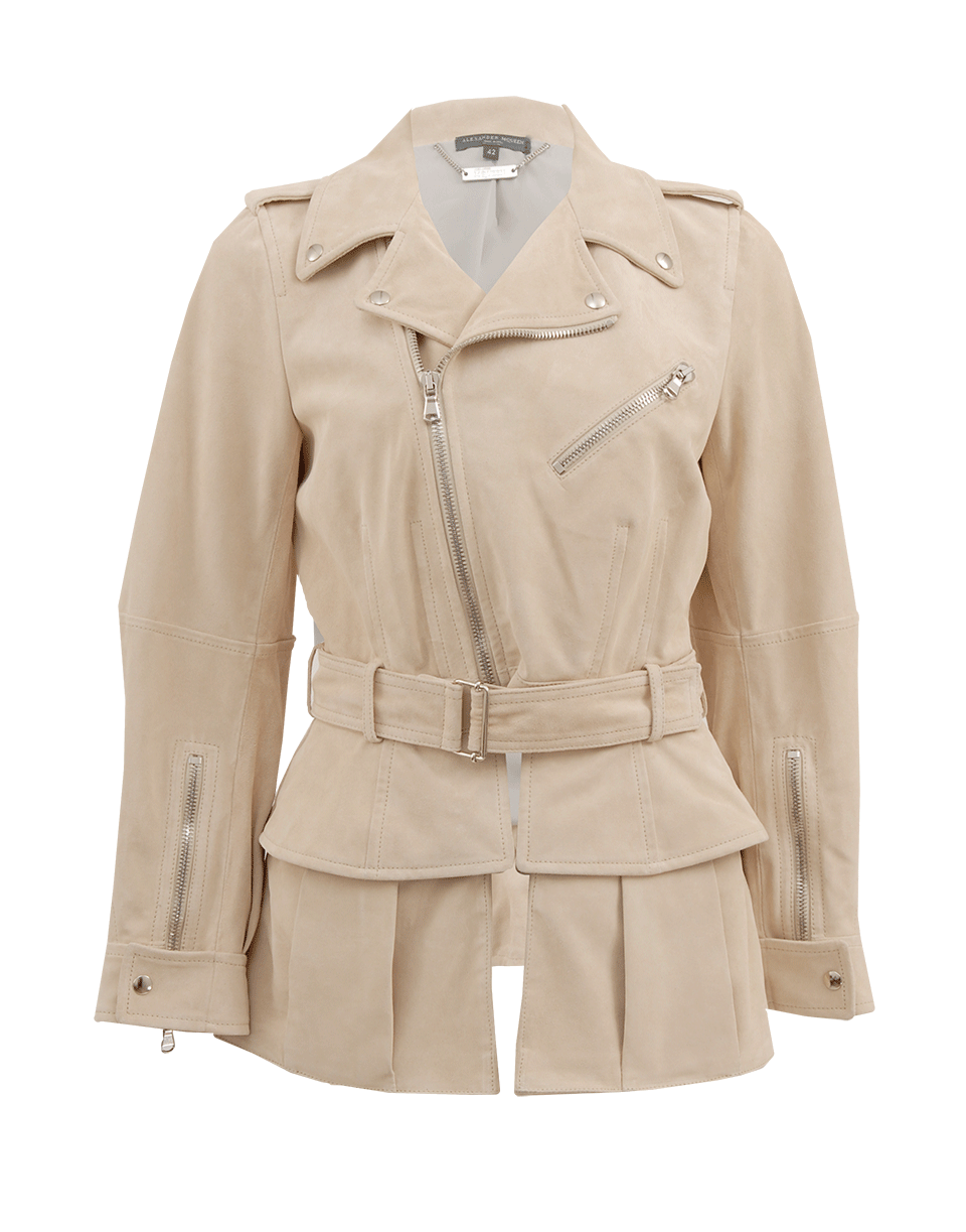 ALEXANDER MCQUEEN-Belted Suede Jacket-PALEGREY