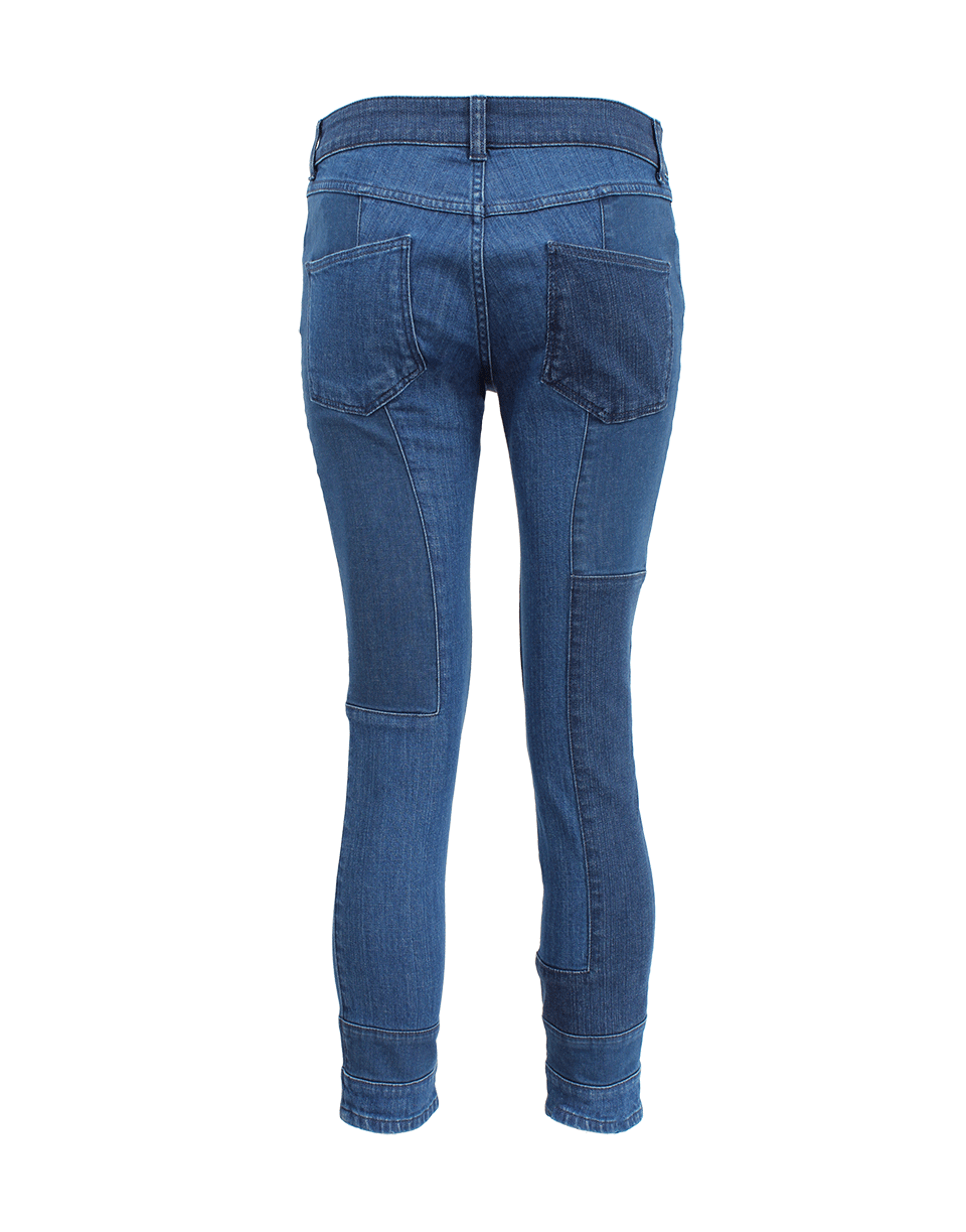 ALEXANDER MCQUEEN-Blue And Indigo Patchwork Denim Crop Jean-