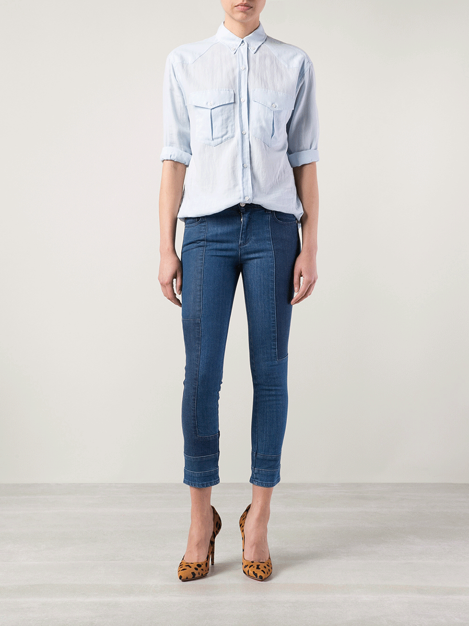 ALEXANDER MCQUEEN-Blue And Indigo Patchwork Denim Crop Jean-