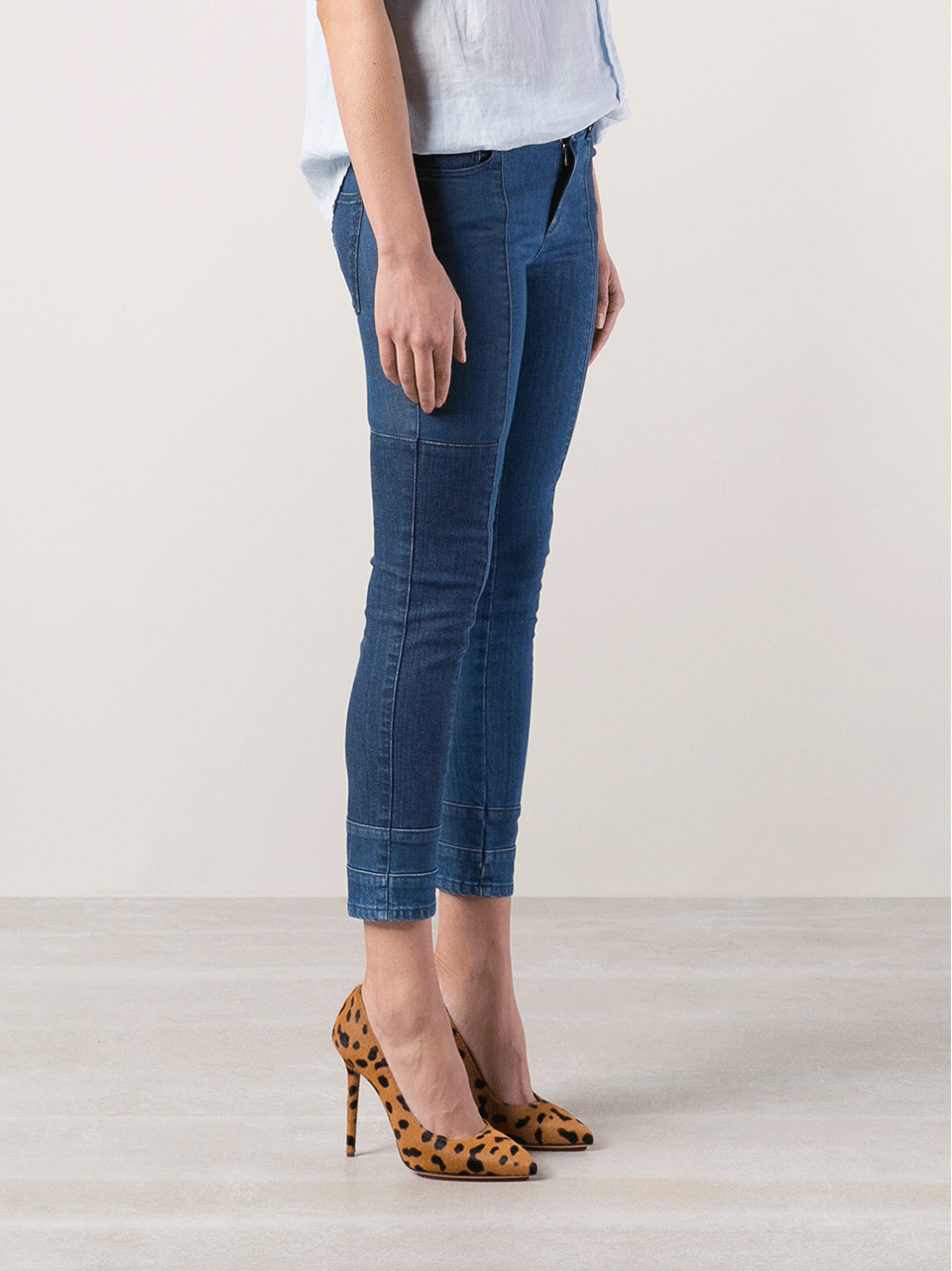 ALEXANDER MCQUEEN-Blue And Indigo Patchwork Denim Crop Jean-