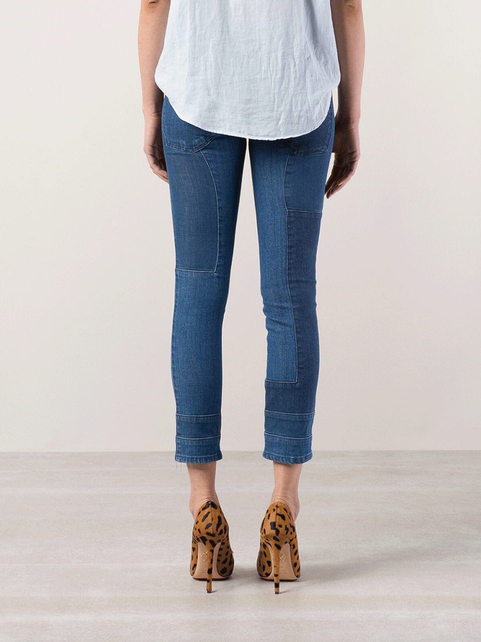 ALEXANDER MCQUEEN-Blue And Indigo Patchwork Denim Crop Jean-