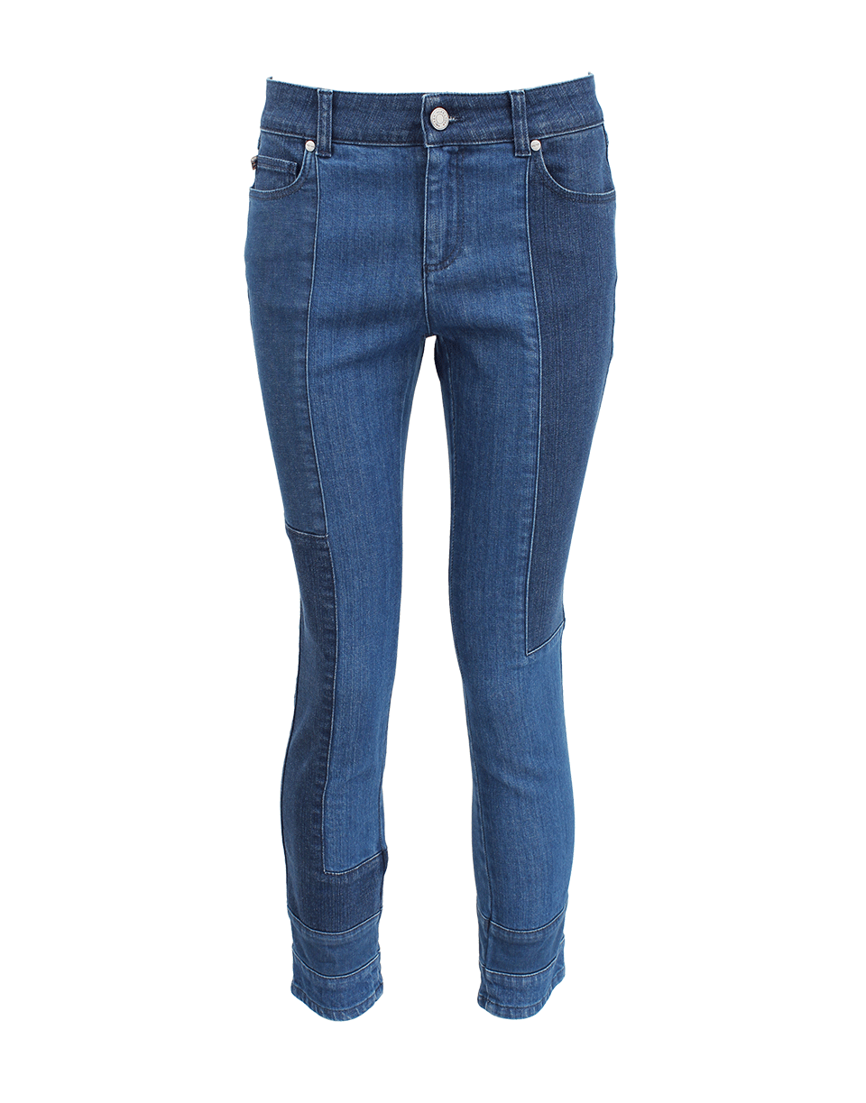 ALEXANDER MCQUEEN-Blue And Indigo Patchwork Denim Crop Jean-