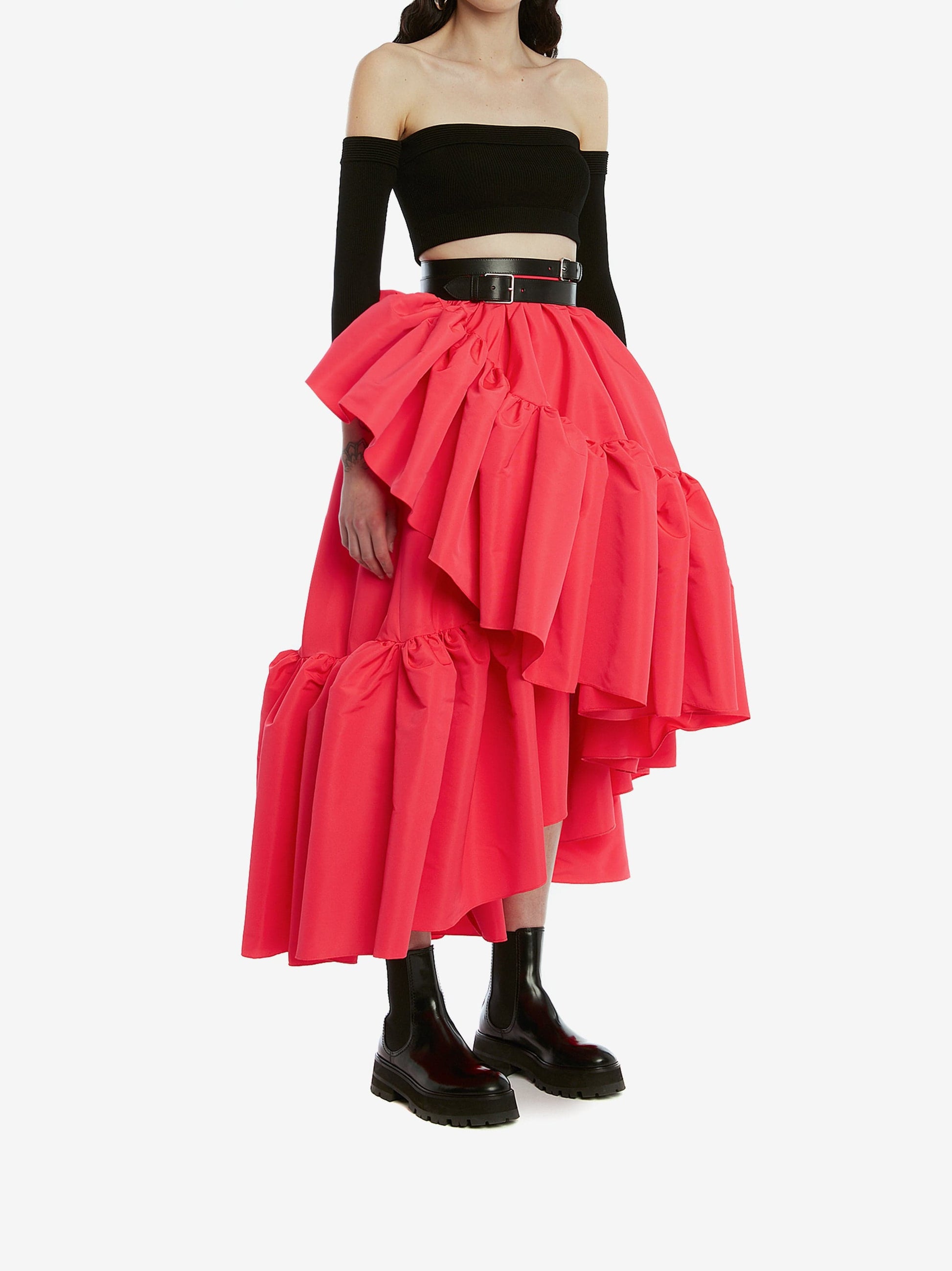 ALEXANDER MCQUEEN-Gather Ruffle Midi Skirt-