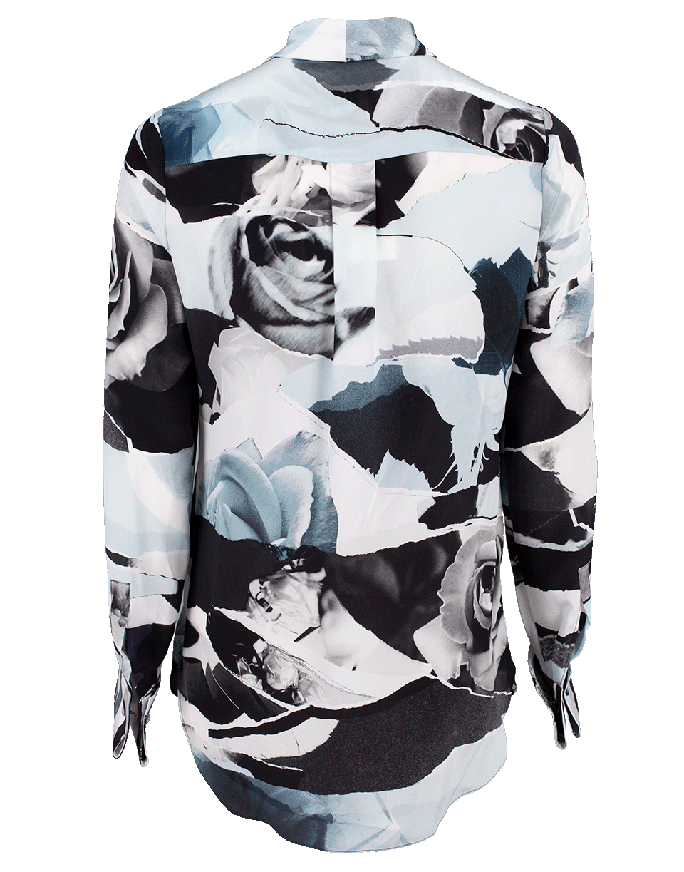 ALEXANDER MCQUEEN-Floral Print Neck Tie Blouse-BLU/IVRY
