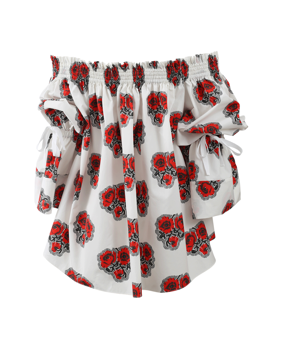 ALEXANDER MCQUEEN-Off Shoulder Poppy Print Blouse-