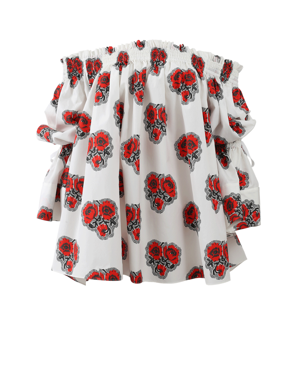 ALEXANDER MCQUEEN-Off Shoulder Poppy Print Blouse-