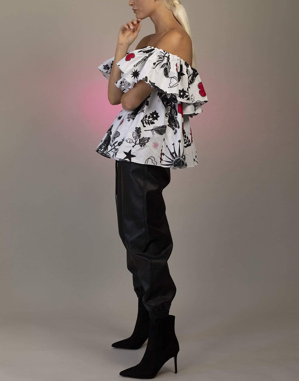 ALEXANDER MCQUEEN-White Ruffle Neck Blouse-