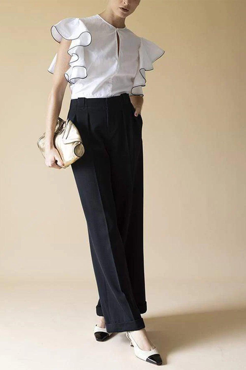 ALEXANDER MCQUEEN-Ruffle Blouse with Piping-WHITE