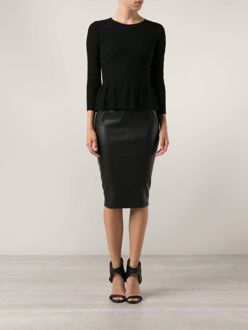ALEXANDER MCQUEEN-Ribbed Leaf Peplum Top-