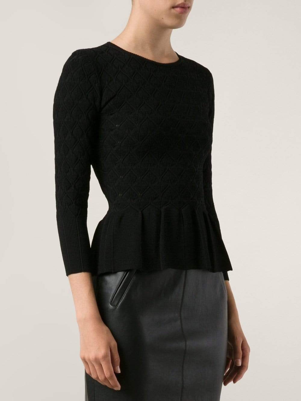 ALEXANDER MCQUEEN-Ribbed Leaf Peplum Top-
