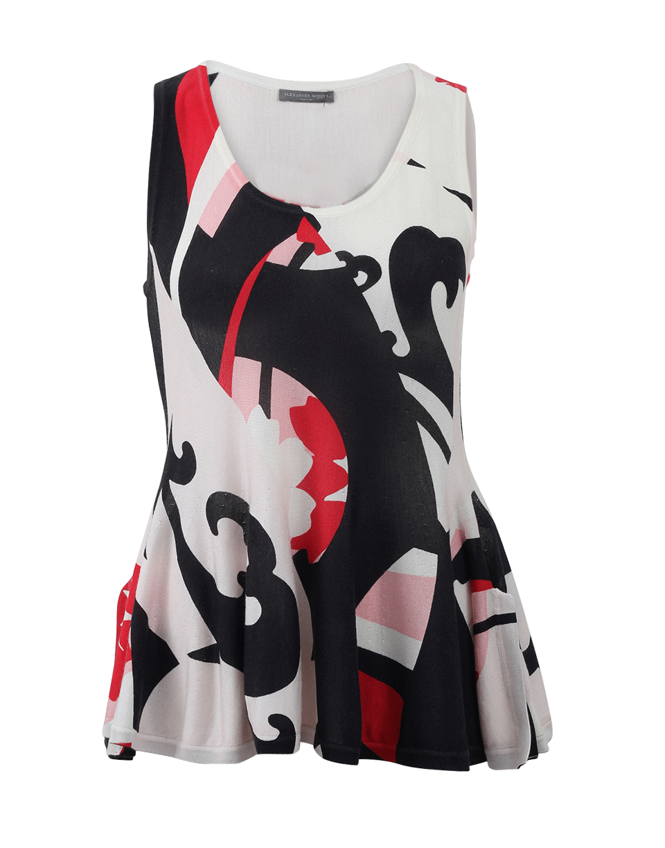 ALEXANDER MCQUEEN-Printed Peplum Tank-BLK/PNK