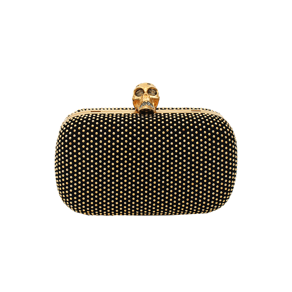 ALEXANDER MCQUEEN-Gold Stud Box Clutch with Strap-BLACK
