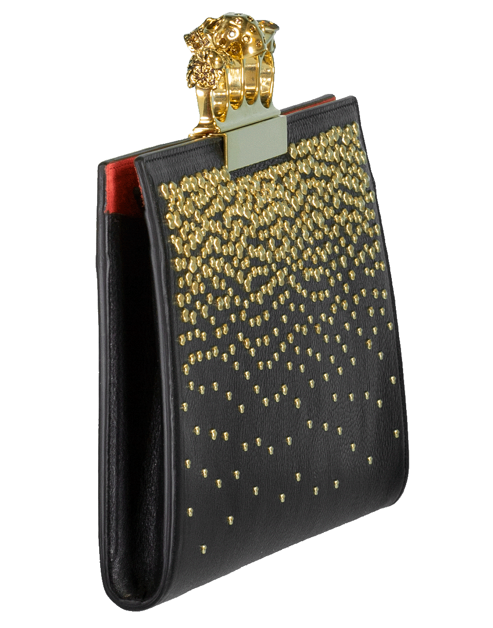 ALEXANDER MCQUEEN-Four Ring Crystal Flat Pouch-BLK/GLD