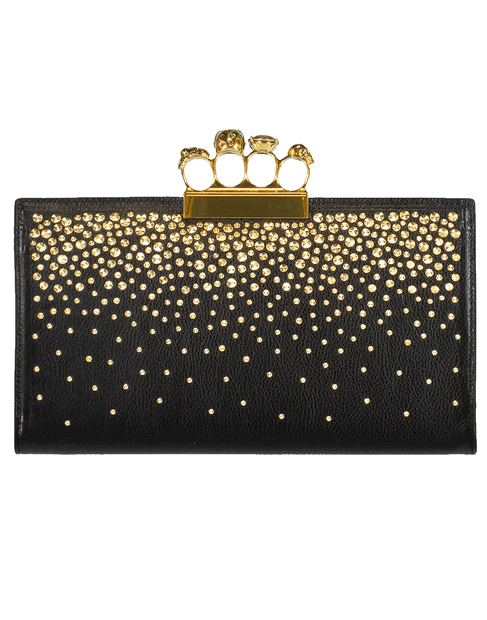 ALEXANDER MCQUEEN-Four Ring Crystal Flat Pouch-BLK/GLD
