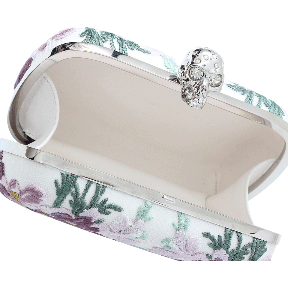 ALEXANDER MCQUEEN-Embroidered Floral Skull Clutch-NATURAL
