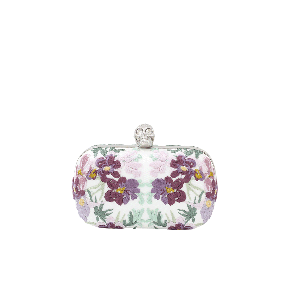 ALEXANDER MCQUEEN-Embroidered Floral Skull Clutch-NATURAL