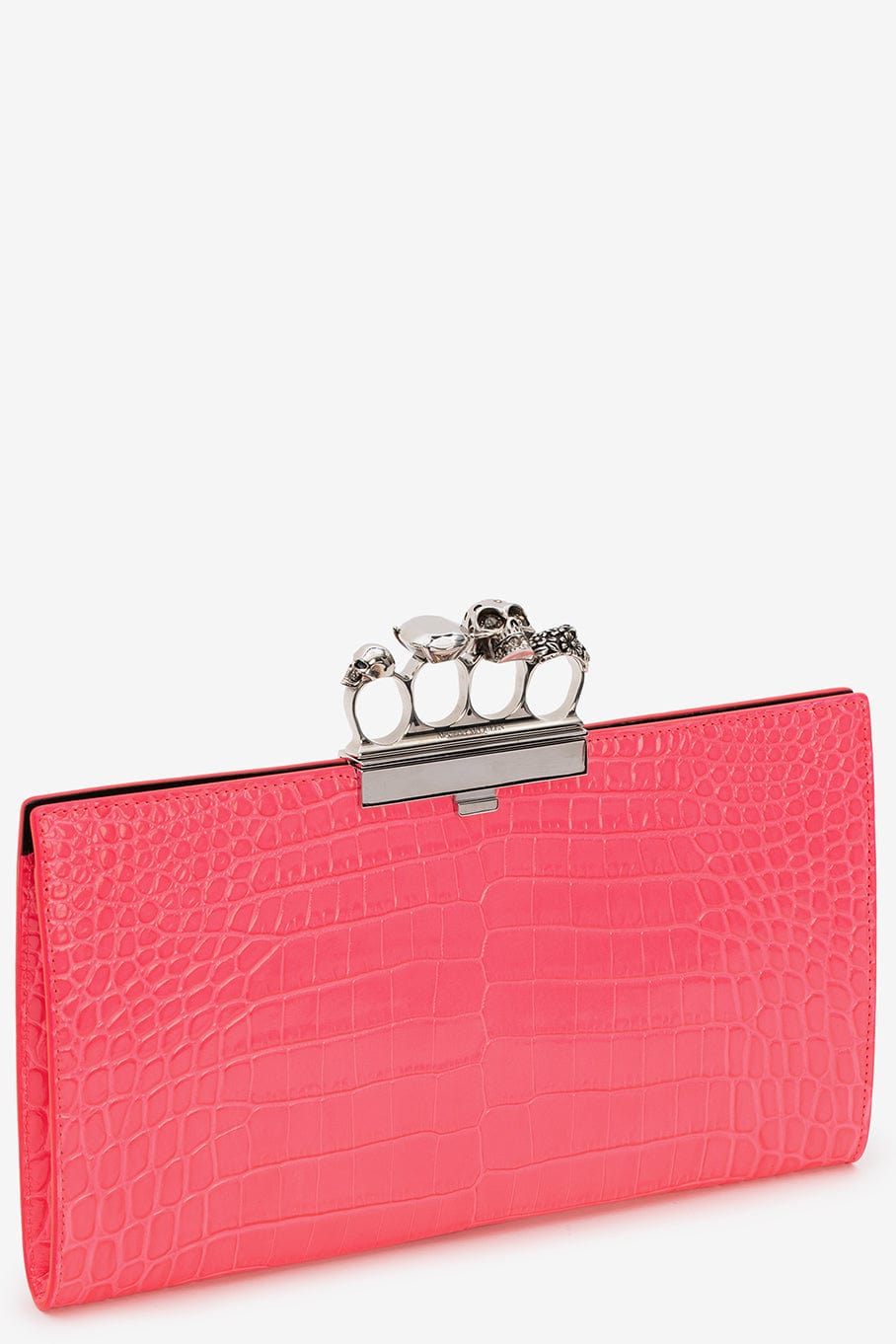 ALEXANDER MCQUEEN-Skull Four Ring Flat Clutch- Neon Pink-NEON PINK