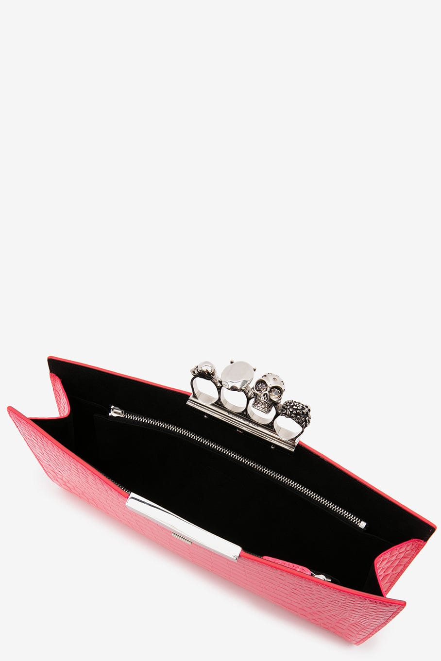 ALEXANDER MCQUEEN-Skull Four Ring Flat Clutch- Neon Pink-NEON PINK