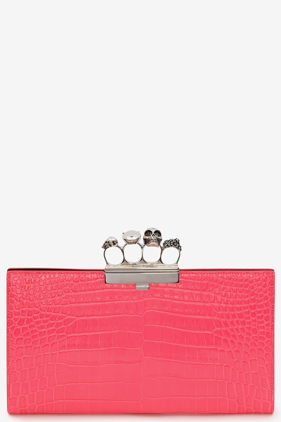 ALEXANDER MCQUEEN-Skull Four Ring Flat Clutch- Neon Pink-NEON PINK