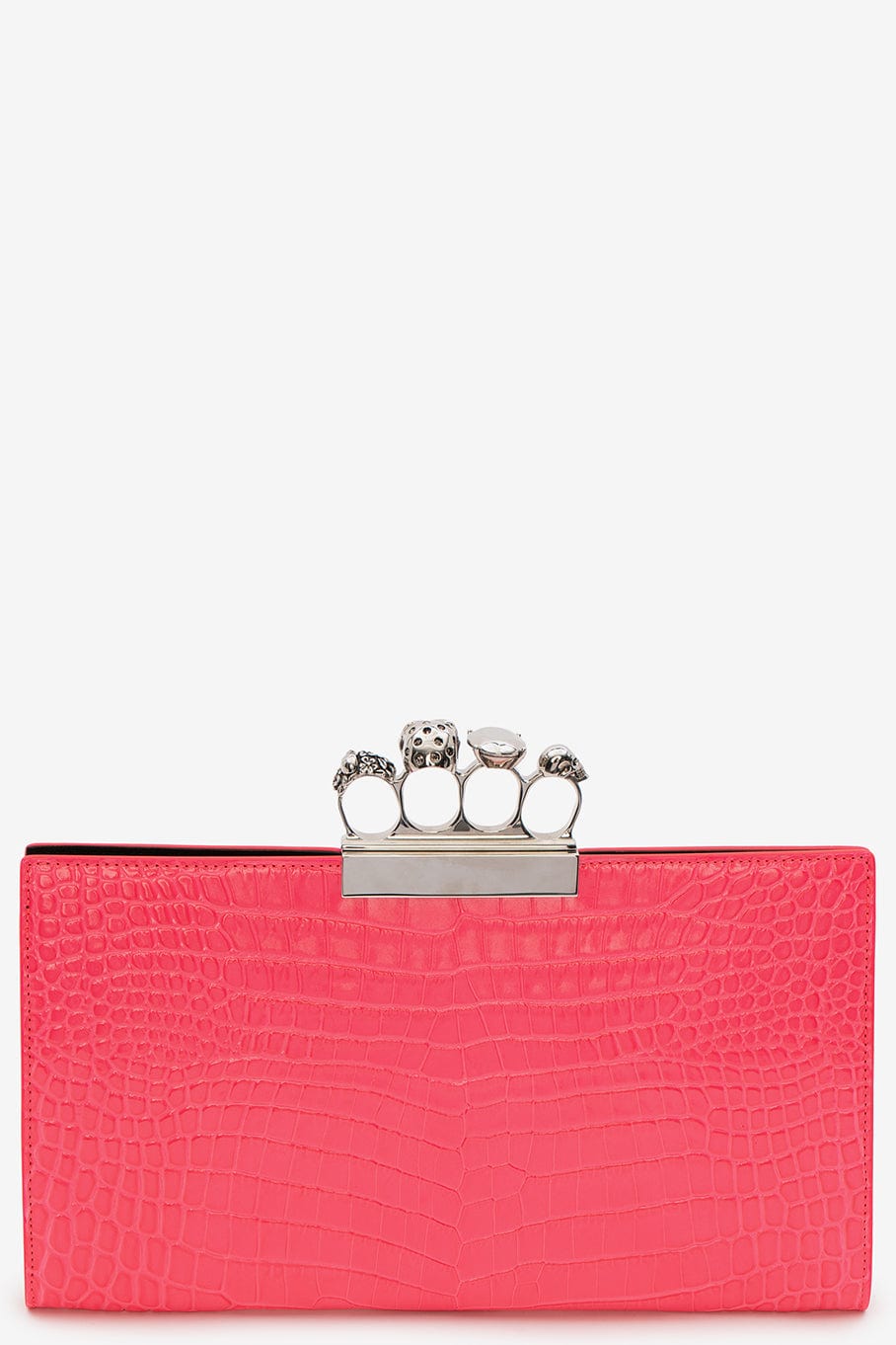 ALEXANDER MCQUEEN-Skull Four Ring Flat Clutch- Neon Pink-NEON PINK