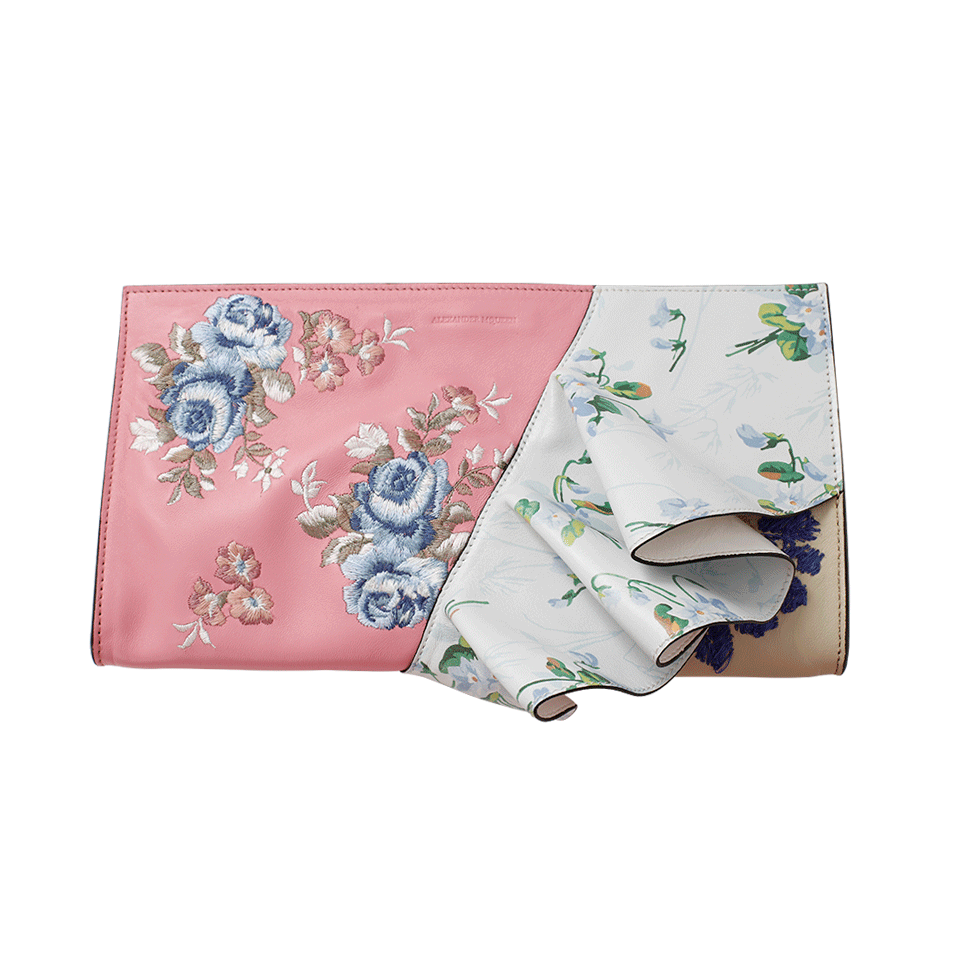 ALEXANDER MCQUEEN-Ruffle Clutch-PNK/WHT