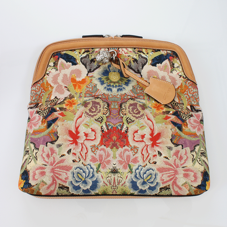 ALEXANDER MCQUEEN-Padlock Rose Print Clutch-RUSTIC