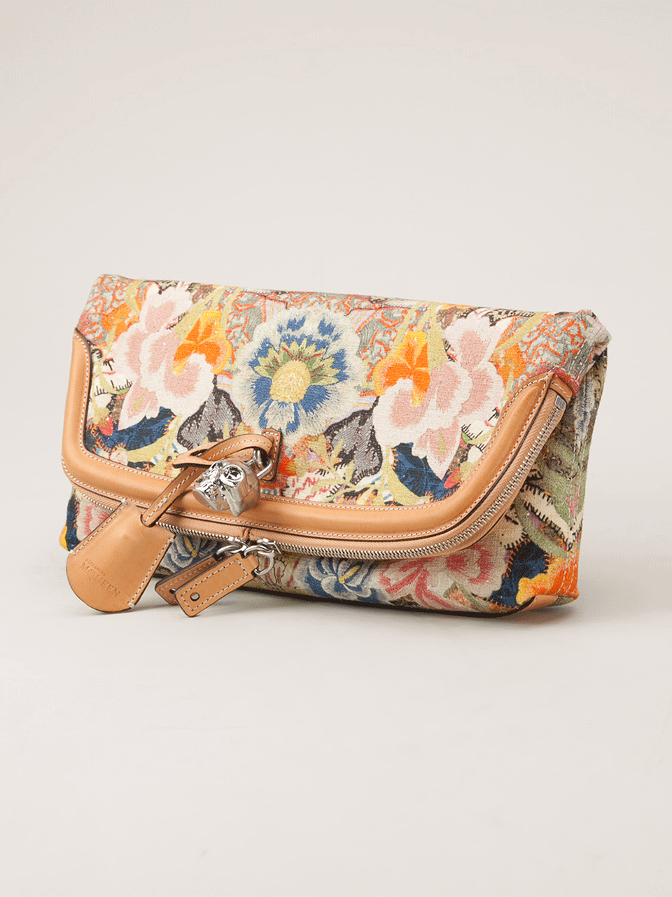 ALEXANDER MCQUEEN-Padlock Rose Print Clutch-RUSTIC
