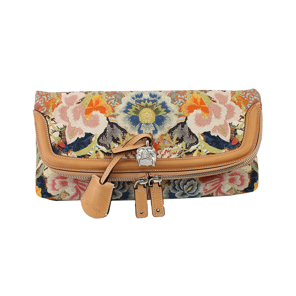 ALEXANDER MCQUEEN-Padlock Rose Print Clutch-RUSTIC