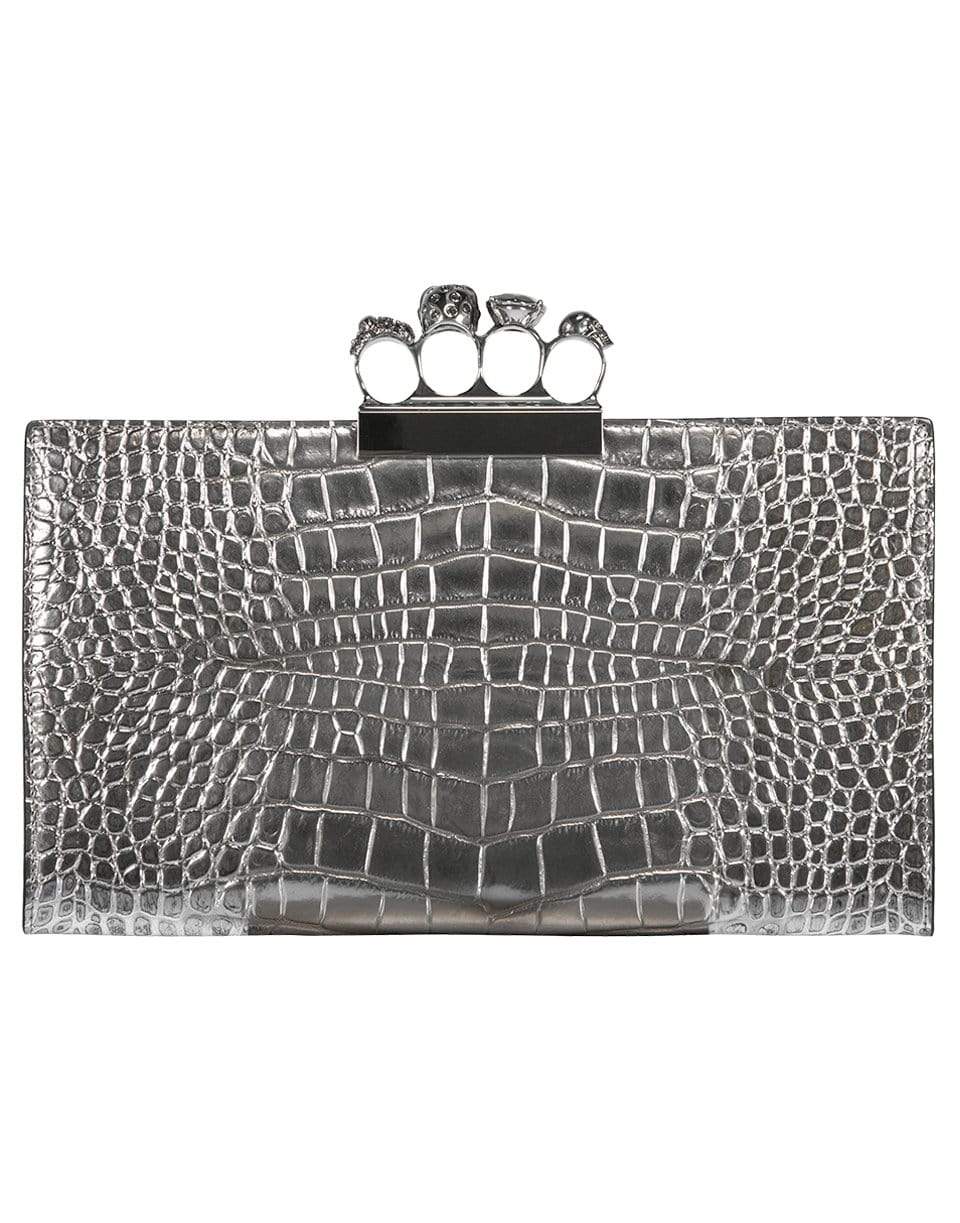 ALEXANDER MCQUEEN-Skull Four Ring Clutch-SILVER