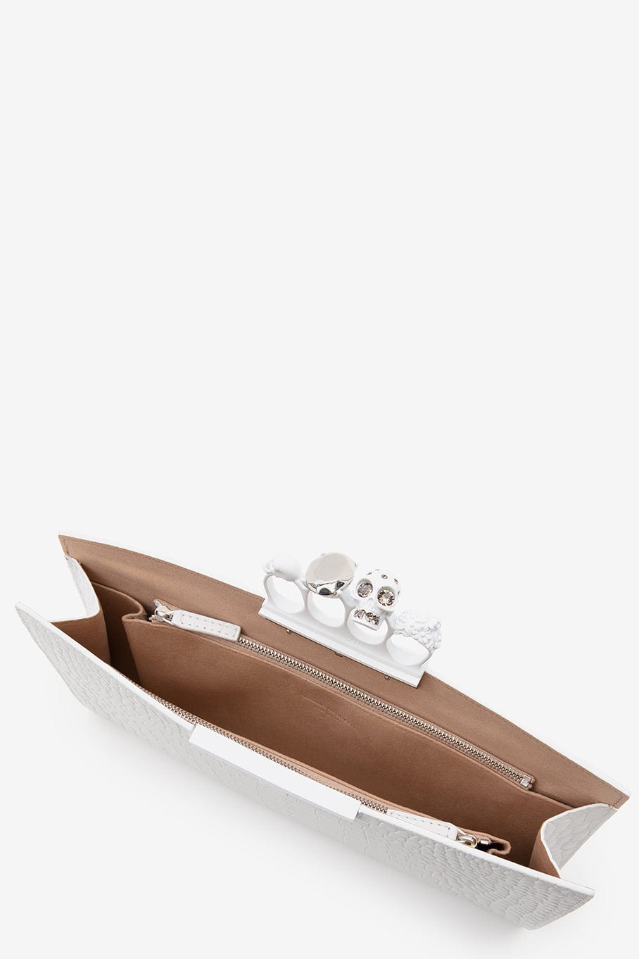 ALEXANDER MCQUEEN-Skull Four Ring Flat Clutch - White-WHITE