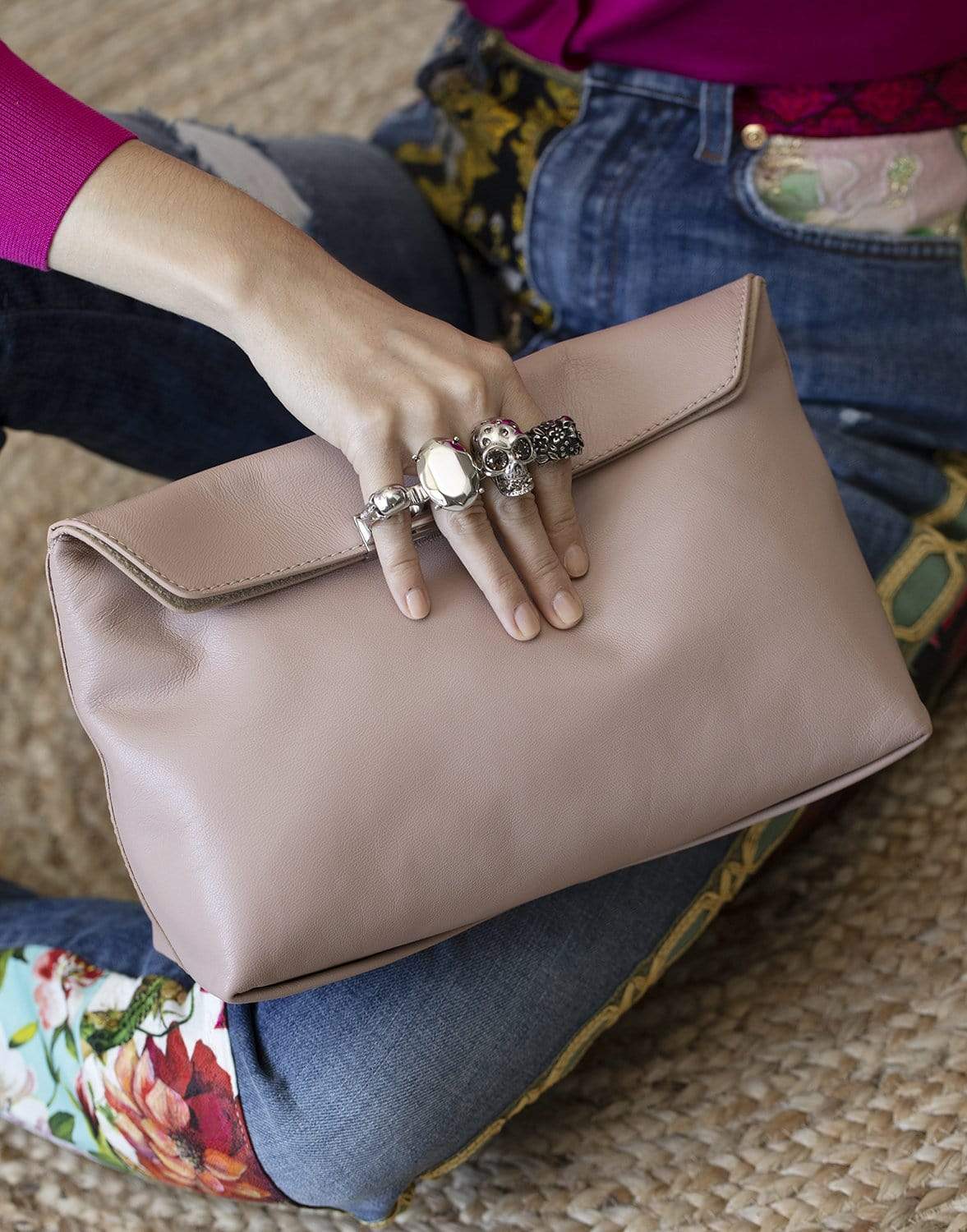 ALEXANDER MCQUEEN-Four Ring Soft Pouch-ROSE