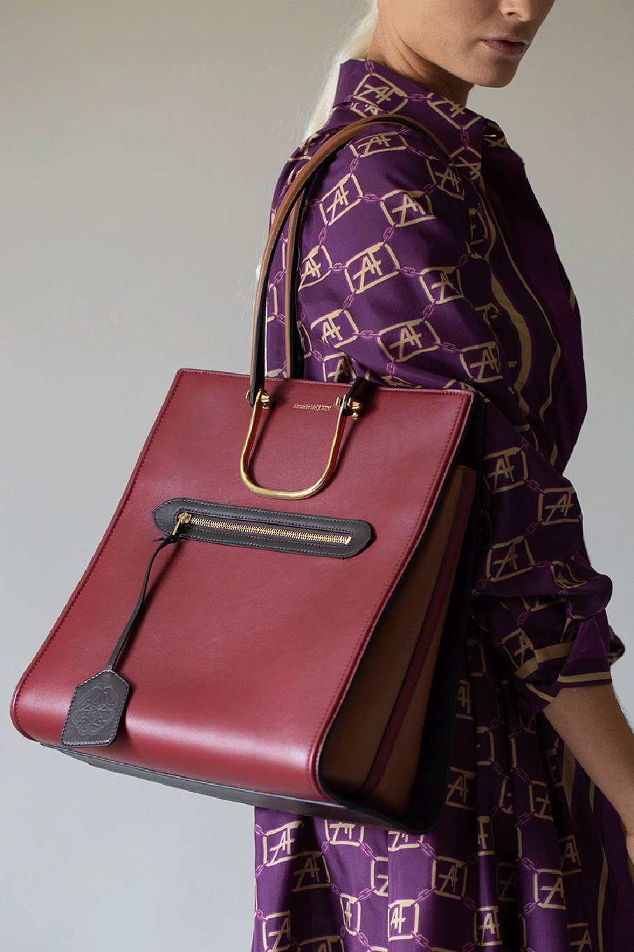ALEXANDER MCQUEEN-The Tall Story Tote-WINE/MLT