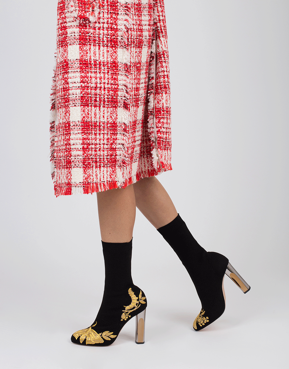 ALEXANDER MCQUEEN-Gold Embroidery Stretch Bootie-