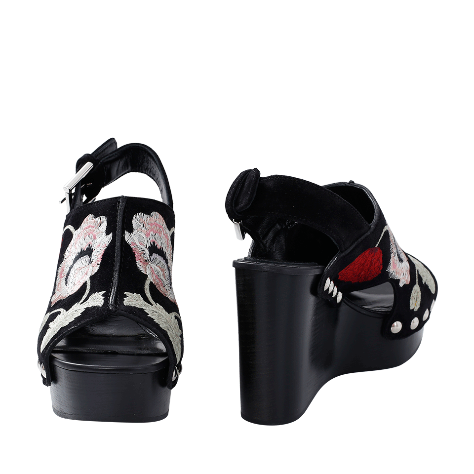 ALEXANDER MCQUEEN-Embroidered Suede Clog Wedge-