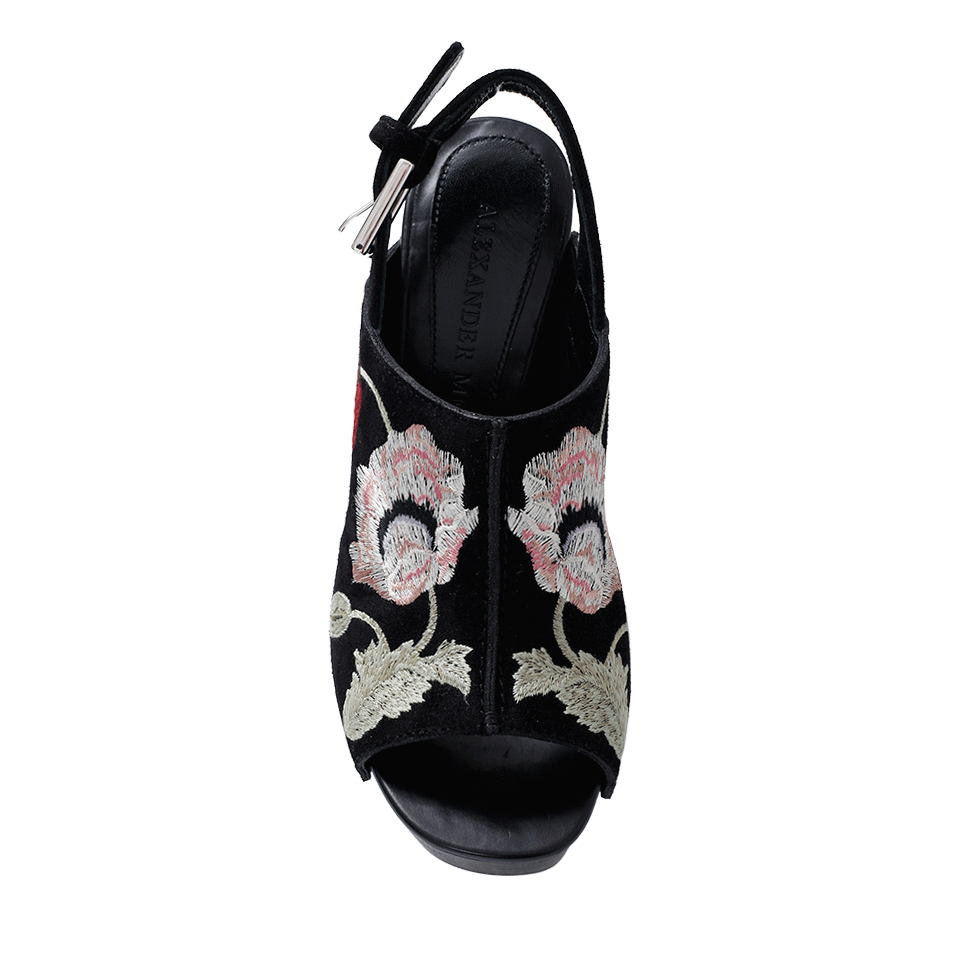 ALEXANDER MCQUEEN-Embroidered Suede Clog Wedge-